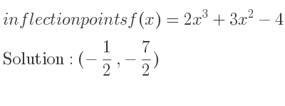 The inflection points of f(x)=2x^3+3x^2-4 are (-1/2 ,-7/2)